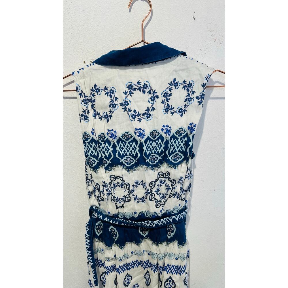 SALONI Blue White Abstract Design Nya Collared Sleeveless Button Up Dress US 2 - Picture 10 of 15